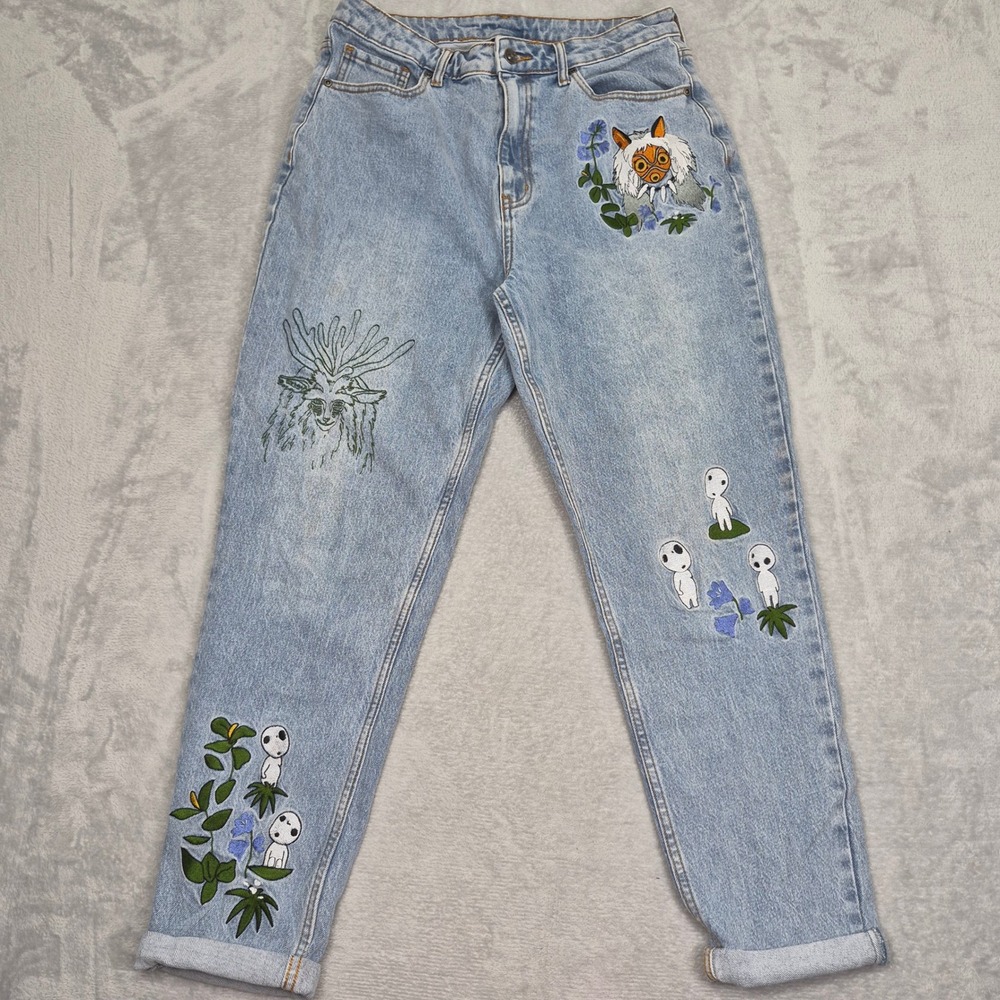 Her Universe 11 (32) Studio Ghibli Princess Mononoke Embroidered Mom Jeans Blue
